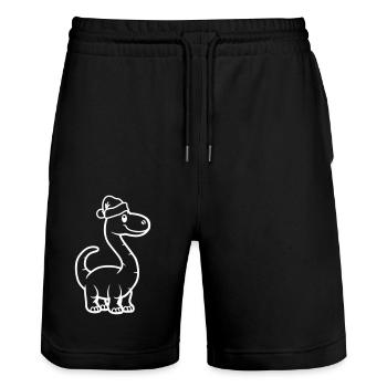 Dinosaur Brontosaurus Santa Claus - Stanley/Stella Trainer Unisex Organic Jogging Shorts - black - Front - Nik (191cm) & Marisol (170cm)