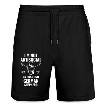 I'm Not Antisocial I'm Just Pro German Shepherd Do - Stanley/Stella Trainer Unisex Organic Jogging Shorts - black - Front - Nik (191cm) & Marisol (170cm)