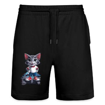 Verspielte Katze im Kinder-Stil - Stanley/Stella Unisex Bio Joggingshorts Trainer  - Schwarz - Vorne - Nik (191cm) & Marisol (170cm)