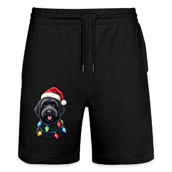 Labradoodle Weihnachtsmann T-Shirt - Stanley/Stella Unisex Bio Joggingshorts Trainer  - Schwarz - Vorne - Nik (191cm) & Marisol (170cm)