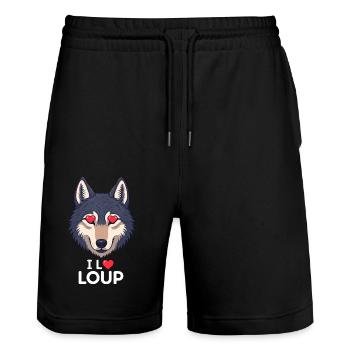 I love loup - Short de jogging bio TRAINER Stanley/Stella unisexe - noir - Devant - Nik (191cm) & Marisol (170cm)