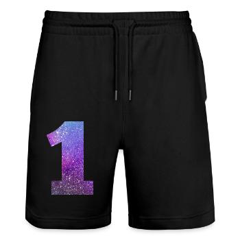 Number 1 galaxy - Stanley/Stella Trainer Unisex Organic Jogging Shorts - black - Front - Nik (191cm) & Marisol (170cm)