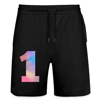 Colorful Number 1 - Stanley/Stella Trainer Unisex Organic Jogging Shorts - black - Front - Nik (191cm) & Marisol (170cm)