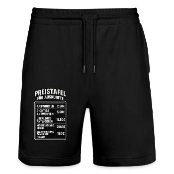 Preistafel für Auskünfte Büro Sprüche Chef - Stanley/Stella Unisex Bio Joggingshorts Trainer  - Schwarz - Vorne - Nik (191cm) & Marisol (170cm)