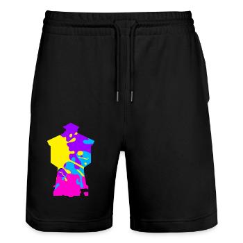 Wasserturm Langeoog bunt - Stanley/Stella Unisex Bio Joggingshorts Trainer  - Schwarz - Vorne - Nik (191cm) & Marisol (170cm)