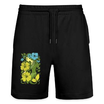 Retro Meerjungfrau Vintage Ocean Vibes - Stanley/Stella Unisex Bio Joggingshorts Trainer  - Schwarz - Vorne - Nik (191cm) & Marisol (170cm)