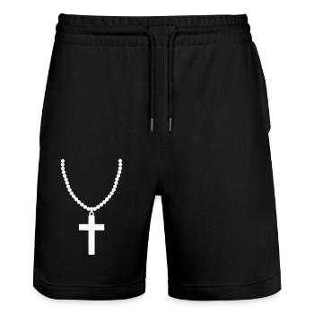 Chaîne croisée 1 - Short de jogging bio TRAINER Stanley/Stella unisexe - noir - Devant - Nik (191cm) & Marisol (170cm)