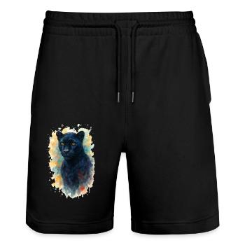 panther aquarell - Stanley/Stella Unisex Bio Joggingshorts Trainer  - Schwarz - Vorne - Nik (191cm) & Marisol (170cm)