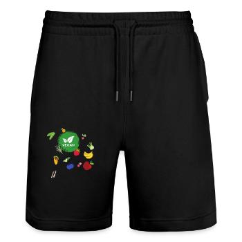 Vegan Obst und Gemüse - Stanley/Stella Unisex Bio Joggingshorts Trainer  - Schwarz - Vorne - Nik (191cm) & Marisol (170cm)