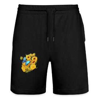 Vincent van Gogh Sunflower Butterfly TShirt - Stanley/Stella Trainer Unisex Organic Jogging Shorts - black - Front - Nik (191cm) & Marisol (170cm)