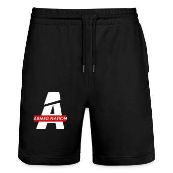 A WHITE - ARMED NATION RED BOX LOGO 2021 - Short de jogging bio TRAINER Stanley/Stella unisexe - noir - Devant - Nik (191cm) & Marisol (170cm)
