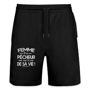 femme pêcheur cadeau humour femme pêche - Short de jogging bio TRAINER Stanley/Stella unisexe - noir - Devant - Nik (191cm) & Marisol (170cm)