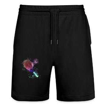 tennis, raquette, balle, graffiti, bleu, peinture, coloré - Short de jogging bio TRAINER Stanley/Stella unisexe - noir - Devant - Nik (191cm) & Marisol (170cm)