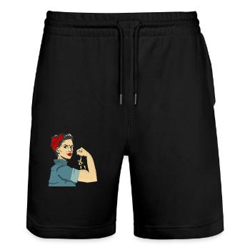 FEMMES FORTES - Short de jogging bio TRAINER Stanley/Stella unisexe - noir - Devant - Nik (191cm) & Marisol (170cm)
