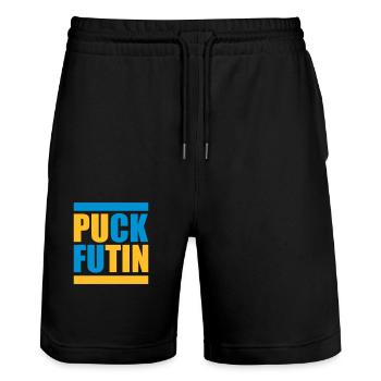 Conception du logo Puck Futin - Short de jogging bio TRAINER Stanley/Stella unisexe - noir - Devant - Nik (191cm) & Marisol (170cm)