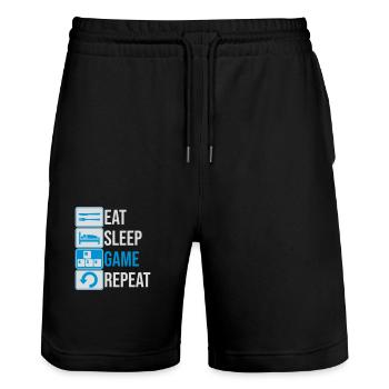 eat sleep game repeat - Stanley/Stella Unisex Bio Joggingshorts Trainer  - Schwarz - Vorne - Nik (191cm) & Marisol (170cm)
