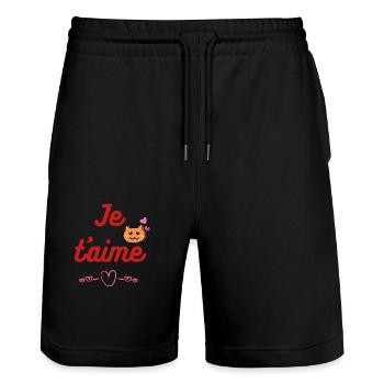 Cat Love - French I Love You - Stanley/Stella Trainer Unisex Organic Jogging Shorts - black - Front - Nik (191cm) & Marisol (170cm)