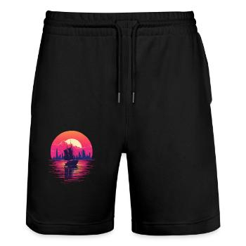 Synthwave sailing ship - Stanley/Stella Unisex Bio Joggingshorts Trainer  - Schwarz - Vorne - Nik (191cm) & Marisol (170cm)