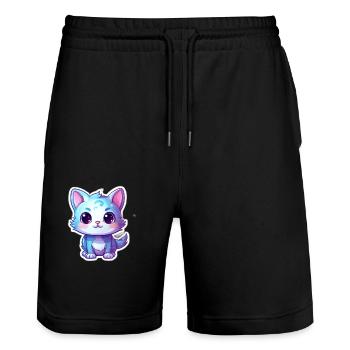 "Cosmic Whiskers: A Whimsical Space Adventure" - Stanley/Stella Trainer Unisex Organic Jogging Shorts - black - Front - Nik (191cm) & Marisol (170cm)