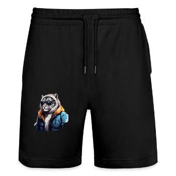 Streetstyle Schneeleopard | Leoparden-Liebhaber - Stanley/Stella Unisex Bio Joggingshorts Trainer  - Schwarz - Vorne - Nik (191cm) & Marisol (170cm)