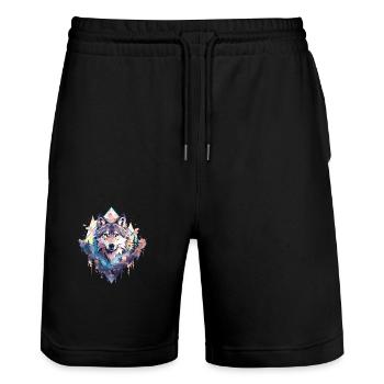 Wolf Wolfskopf Natur Wildnis Abenteuer Wald Kunst - Stanley/Stella Unisex Bio Joggingshorts Trainer  - Schwarz - Vorne - Nik (191cm) & Marisol (170cm)