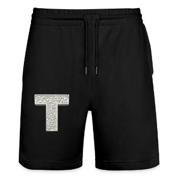 T, letter, initial, monogram, - Stanley/Stella Unisex Bio Joggingshorts Trainer  - Schwarz - Vorne - Nik (191cm) & Marisol (170cm)