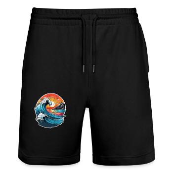 Welle - Sommer - Urlaub - Jahrgang - Stanley/Stella Unisex Bio Joggingshorts Trainer  - Schwarz - Vorne - Nik (191cm) & Marisol (170cm)