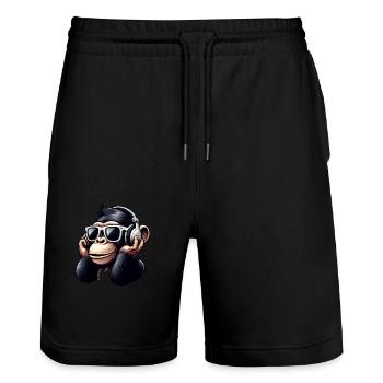 Ape chimpanzee with sunglasses and headphones - Stanley/Stella Trainer Unisex Organic Jogging Shorts - black - Front - Nik (191cm) & Marisol (170cm)