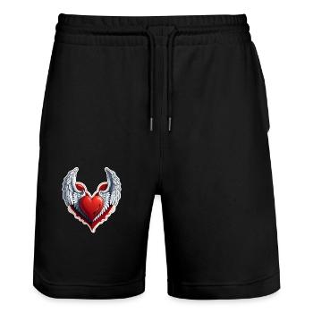 Red Heart with Wings - Stanley/Stella Trainer Unisex Organic Jogging Shorts - black - Front - Nik (191cm) & Marisol (170cm)