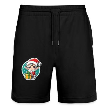 elf christmas elf gift - Stanley/Stella Trainer Unisex Organic Jogging Shorts - black - Front - Nik (191cm) & Marisol (170cm)