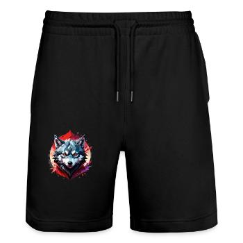 loup tatouage - Short de jogging bio TRAINER Stanley/Stella unisexe - noir - Devant - Nik (191cm) & Marisol (170cm)