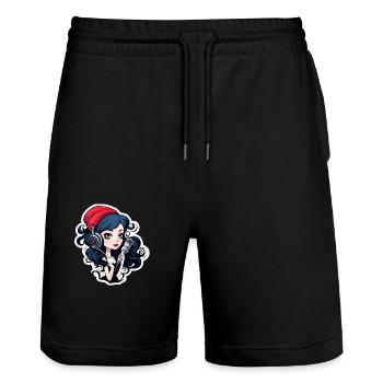 black headed gothic streamer with microphone - Stanley/Stella Unisex Bio Joggingshorts Trainer  - Schwarz - Vorne - Nik (191cm) & Marisol (170cm)