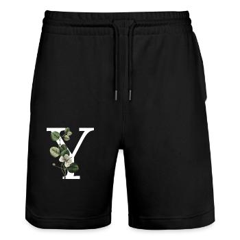 Green Botanical Y Letter - Stanley/Stella Trainer Unisex Organic Jogging Shorts - black - Front - Nik (191cm) & Marisol (170cm)