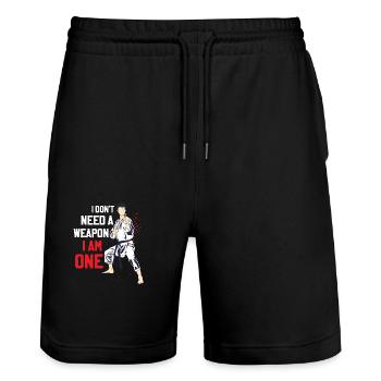 I Don't Need A Weapon I Am One Karate Karateka - Stanley/Stella Trainer Unisex Organic Jogging Shorts - black - Front - Nik (191cm) & Marisol (170cm)