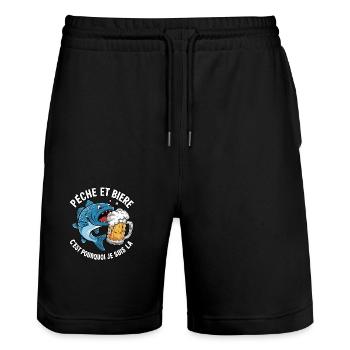 Fishing and Beer - Fisherman Humor - Stanley/Stella Trainer Unisex Organic Jogging Shorts - black - Front - Nik (191cm) & Marisol (170cm)