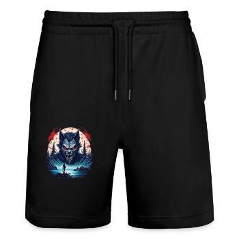 Spooky Halloween Werewolf Fishing Party Costume - Stanley/Stella Trainer Unisex Organic Jogging Shorts - black - Front - Nik (191cm) & Marisol (170cm)