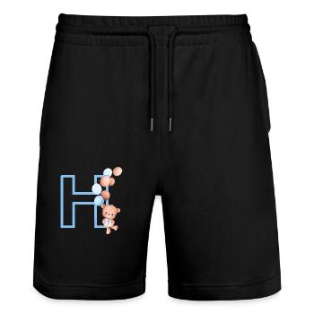 Lettre h bleue ours - Short de jogging bio TRAINER Stanley/Stella unisexe - noir - Devant - Nik (191cm) & Marisol (170cm)
