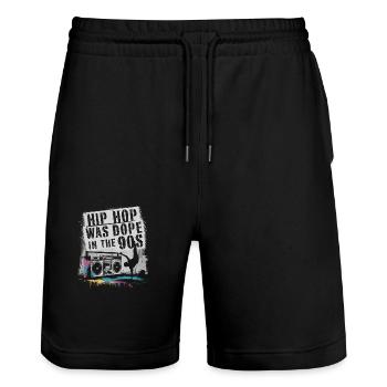 Pure nostalgie – Classiques du hip-hop des années 90 - Short de jogging bio TRAINER Stanley/Stella unisexe - noir - Devant - Nik (191cm) & Marisol (170cm)
