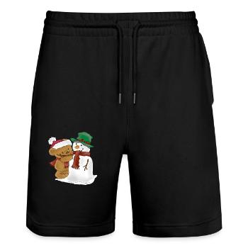 Bear decorates snowman - Stanley/Stella Trainer Unisex Organic Jogging Shorts - black - Front - Nik (191cm) & Marisol (170cm)