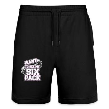 Want To See My Six Pack 9 - Stanley/Stella Unisex Bio Joggingshorts Trainer  - Schwarz - Vorne - Nik (191cm) & Marisol (170cm)