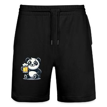 Cute Panda Drinking Beer - Stanley/Stella Unisex Bio Joggingshorts Trainer  - Schwarz - Vorne - Nik (191cm) & Marisol (170cm)