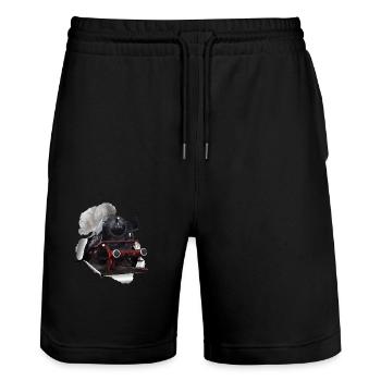 Dampflok durchbricht Papier - Stanley/Stella Unisex Bio Joggingshorts Trainer  - Schwarz - Vorne - Nik (191cm) & Marisol (170cm)
