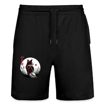 Kitsune Kawaii Japanese landscape - kanji rouge - Short de jogging bio TRAINER Stanley/Stella unisexe - noir - Devant - Nik (191cm) & Marisol (170cm)