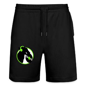 Hund DJ Musik Auflegen Club Disko Schallplatte Fun - Stanley/Stella Unisex Bio Joggingshorts Trainer  - Schwarz - Vorne - Nik (191cm) & Marisol (170cm)