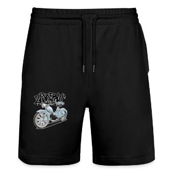 SR2 (hellblau) // Illustration - Stanley/Stella Unisex Bio Joggingshorts Trainer  - Schwarz - Vorne - Nik (191cm) & Marisol (170cm)