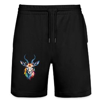 Antilope Bunter Vogel Cooles Aquarell - Stanley/Stella Unisex Bio Joggingshorts Trainer  - Schwarz - Vorne - Nik (191cm) & Marisol (170cm)