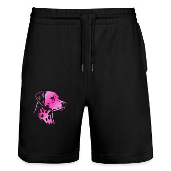 Dalmatien, tête de chien, dessin rose - Short de jogging bio TRAINER Stanley/Stella unisexe - noir - Devant - Nik (191cm) & Marisol (170cm)
