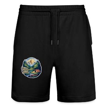 Einmal Camper immer Camper Naturerlebnis pur - Stanley/Stella Unisex Bio Joggingshorts Trainer  - Schwarz - Vorne - Nik (191cm) & Marisol (170cm)