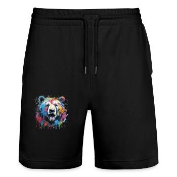 Stylish Bear Gift Grizzly Bear Brown Bear - Stanley/Stella Trainer Unisex Organic Jogging Shorts - black - Front - Nik (191cm) & Marisol (170cm)