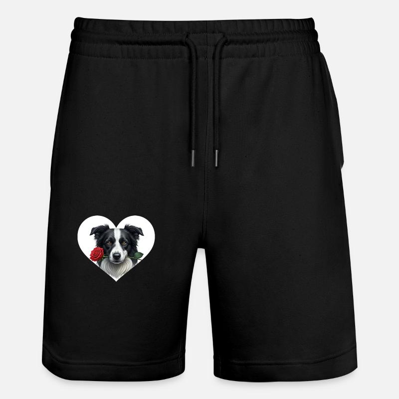Border Collie mit Rose - Stanley/Stella Unisex Bio Joggingshorts Trainer  - Schwarz
